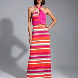 NWT Kala Stripe Halter Maxi Dress L